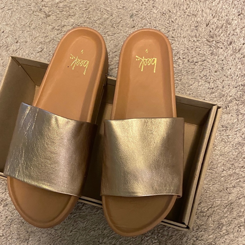 Metallic Gold Slide Shoes